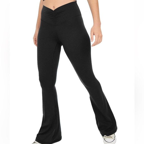 sissycos Women's High Waisted Ruched Slit Flared Leggings - Picture 1 of 4